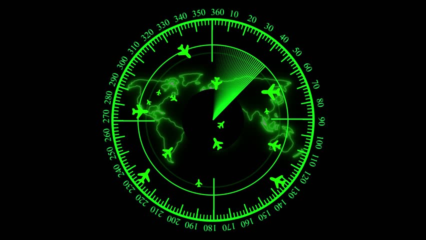 A fictional air traffic controller radar sweep screen with miscellaneous animated data and graphs.Digital realistic radar with targets on monitor in searching. Air search .  