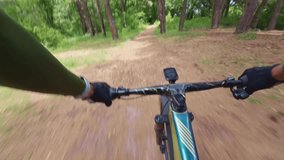 POV Of Cycling. Mountain Biking. Cyclist Riding Bicycle On  Forest Path. Cycling Active Lifestyle. Summer Sport And Recreation. Outdoor Exercise Cycling. Cyclist Fast Ride On Mountain Bike Adventure - Powered by Shutterstock - Get 15% off with code: PIKWIZARD15