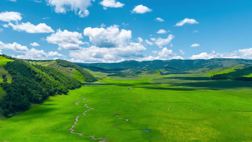 Serene Valley with Grassy Terrain.Timelapse
