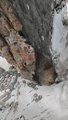 Aerial view of a rock pillar summit on Mont Blanc