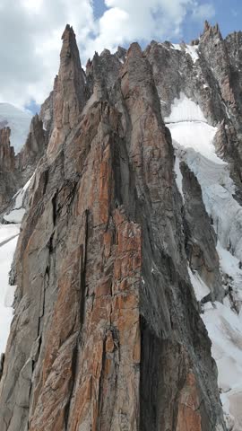 Panoramic and aerial view of a rock pinnacle on Mont Blanc