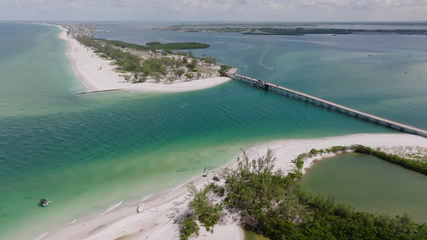 Aerial view of Longboat Pass and Anna Maria Island on Florida