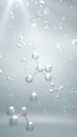 Transparent molecule structure floating in clean liquid. Ideal for vertical skincare ads, anti-aging visuals, and modern cosmetic branding.