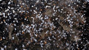 Cooking spice granules flying on black background in slow motion. Macro - Powered by Shutterstock - Get 15% off with code: PIKWIZARD15