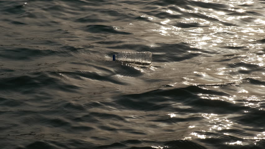 Lake contamination with left bottle. A view of lake contamination with plastic garbage in the world