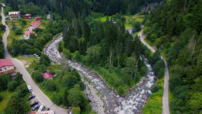 River flowing through green valley near Rize, Turkey