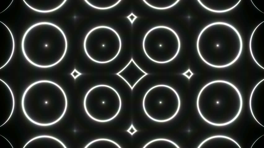 Video.Neon fractal vintage shapes glowing in motion. Retro geometric video animation with black and white color abstract energy