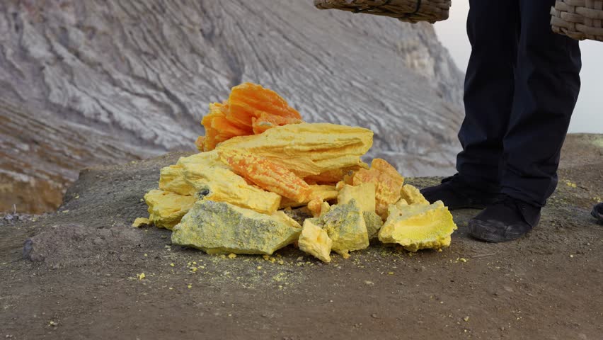 Freshly mined and hand-extracted sulfur from Ijen Crater