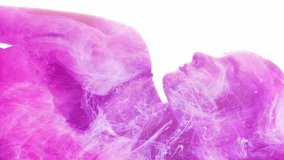Vertical video. Spiritual silhouette. Aura energy. Meditation enlightenment. Double exposure pink glitter mist flow in peaceful woman face outline isolated on white. - Powered by Shutterstock - Get 15% off with code: PIKWIZARD15