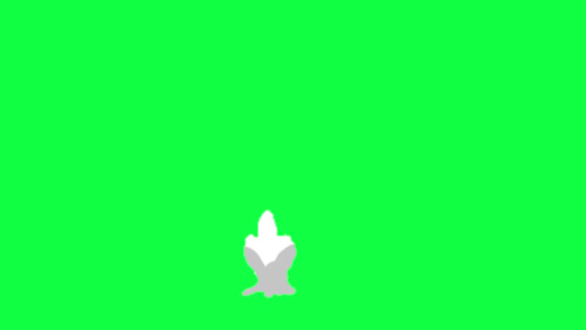 An animation of a white, cartoon-style smoke cloud exploding against a bright green screen, ideal for video effects and digital compositing.