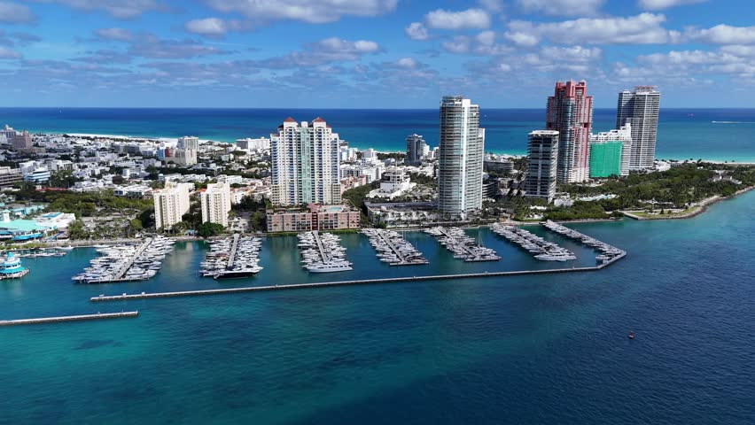Miami marina and modern high-rise buildings on the waterfront