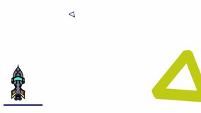 A 2D cartoon spaceship flies through a minimalist white space, navigating a challenging course of colorful, abstract geometric shapes and obstacles. Simple arcade-style animation. - Powered by Shutterstock - Get 15% off with code: PIKWIZARD15
