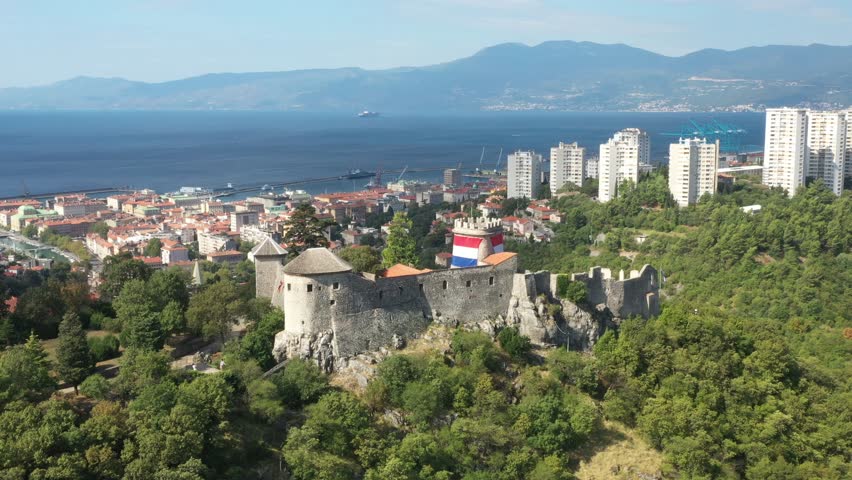 Aerial view of Trsat fortress in Rijeka, Croatia