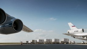 Cargo aircraft on tarmac with freight, clear sky, aviation scene - Powered by Shutterstock - Get 15% off with code: PIKWIZARD15