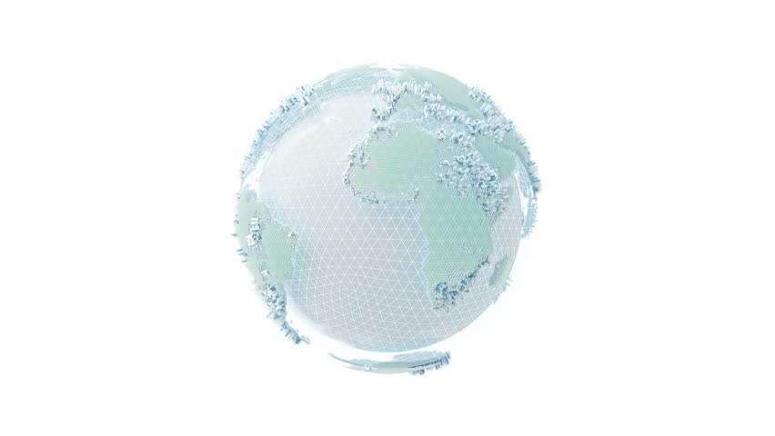 Earth globe rotates around its axis, green and blue colors convey combination of technology and environment. Green Technology idea concept. Animation seamless loop, 3D Render.