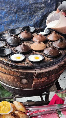 A series of video clips showing the process of making and serving "Banh Can," or Mini Vietnamese Savory Pancakes, a traditional street food in Da Lat, Vietnam.