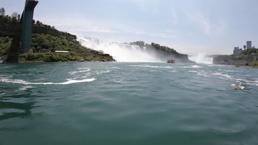 TIMEWARP - The American, Bridal Veil, and Horseshoe Falls as seen from the Niagara City Cruises. Niagara Falls is a collective name for a group of three waterfalls situated on the Niagara River.
