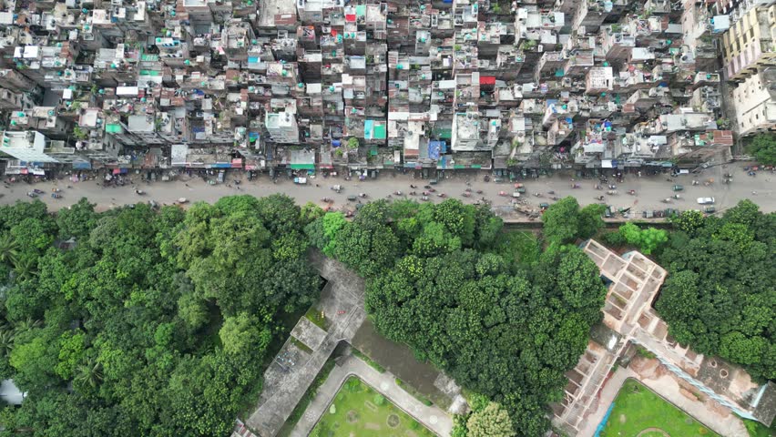 Aerial view of GENEVA CAMP (Bihari Camp) - Refugee Camp in Dhaka, Bangladesh.