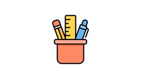 Animated stationery with pencil, pen and ruler in filled line icon style, suitable for office supplies, creative tools, and education concept illustrations - Powered by Shutterstock - Get 15% off with code: PIKWIZARD15