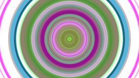 The video displays a digital graphic featuring several concentric circles in various colors, including shades of pink, green, white with a soft, glowing effect and scattered light particles - Powered by Shutterstock - Get 15% off with code: PIKWIZARD15