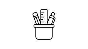 Animated stationery with pencil, pen and ruler in line icon style, suitable for office supplies, creative tools, and education concept illustrations - Powered by Shutterstock - Get 15% off with code: PIKWIZARD15