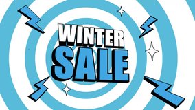 Bold comic style winter sale promo video with blue radial burst and lightning icons. Concept of retail advertising, holiday marketing, ecommerce campaigns, and seasonal shopping promotions. - Powered by Shutterstock - Get 15% off with code: PIKWIZARD15