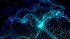 Futuristic mesh of bright digital dots undulates like a landscape in a dark, abstract space. Looping animation. - Powered by Shutterstock - Get 15% off with code: PIKWIZARD15