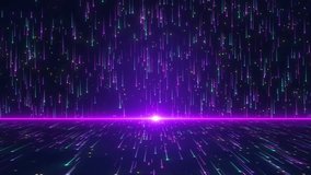 Dynamic Neon Particle Rain Abstract Digital Light Trails Descending on a Reflective Horizon, Perfect for Futuristic Backgrounds and VJ Loops,Neon Light Stage Vertical Rain of Pixels, Glowing Horizon - Powered by Shutterstock - Get 15% off with code: PIKWIZARD15