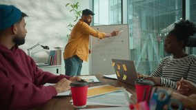Successful startup presentation in casual coworking office diverse multicultural informal business team applauding male leader showing growth chart on whiteboard celebrating achievement work progress - Powered by Shutterstock - Get 15% off with code: PIKWIZARD15