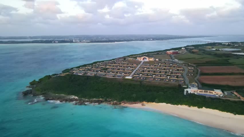 Drone aerial view of a tropical resort hotel