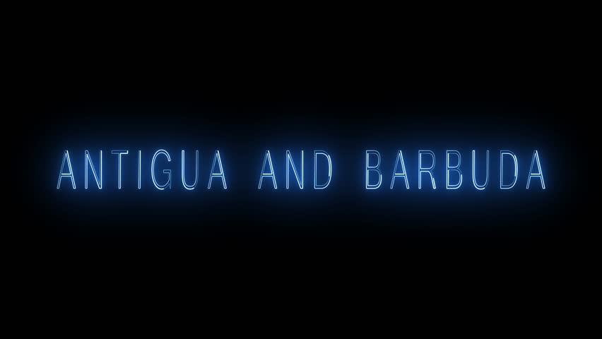 antigua and barbuda- Country location word. antigua and barbuda- country name text icon. antigua and barbuda- neon. title word made with glowing light animation text on black background.