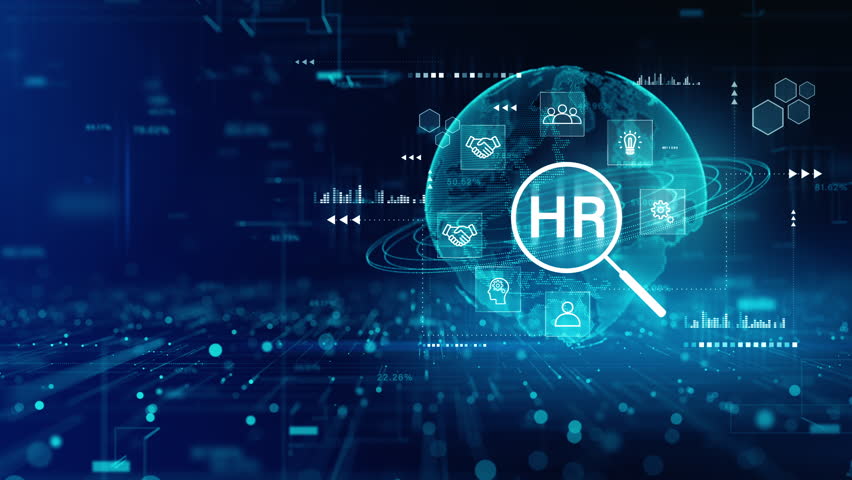 Digital Human Resources Concept with Global Network and HR Interface for Employee Management and Recruitment Analytics