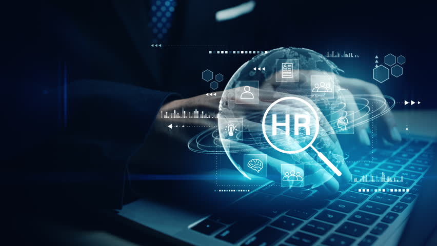 Businessman using laptop with digital HR interface, representing modern recruitment, employee management, and workforce analytics technology. - Powered by Shutterstock - Get 15% off with code: PIKWIZARD15