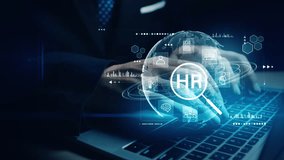 Businessman using laptop with digital HR interface, representing modern recruitment, employee management, and workforce analytics technology. - Powered by Shutterstock - Get 15% off with code: PIKWIZARD15