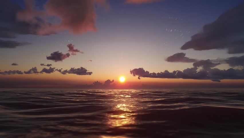 Golden Sun Setting Over Open Ocean Surface