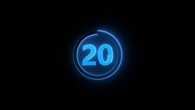 Number 20 Neon Sign 4K Animation - The number 20 written with neon light and the succession of the lines.a circle with a blue neon icon on a black background and the text 20 in the middle of it. - Powered by Shutterstock - Get 15% off with code: PIKWIZARD15