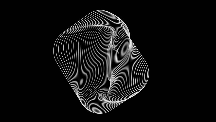 White spline lines rotate in a dynamic, symmetrical shape on a black background. Elegant 4K animation. Ideal for audio-reactive design, tech visuals, and minimal motion graphics.