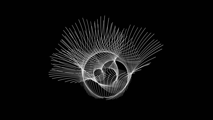 Intricate white splines radiate and twist in a dynamic burst formation over black. Ideal for tech-driven visuals, motion backgrounds, and futuristic abstract projects.
