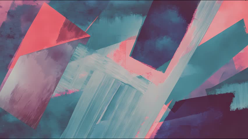 Abstract geometric shapes in dynamic motion with vibrant colors and textures