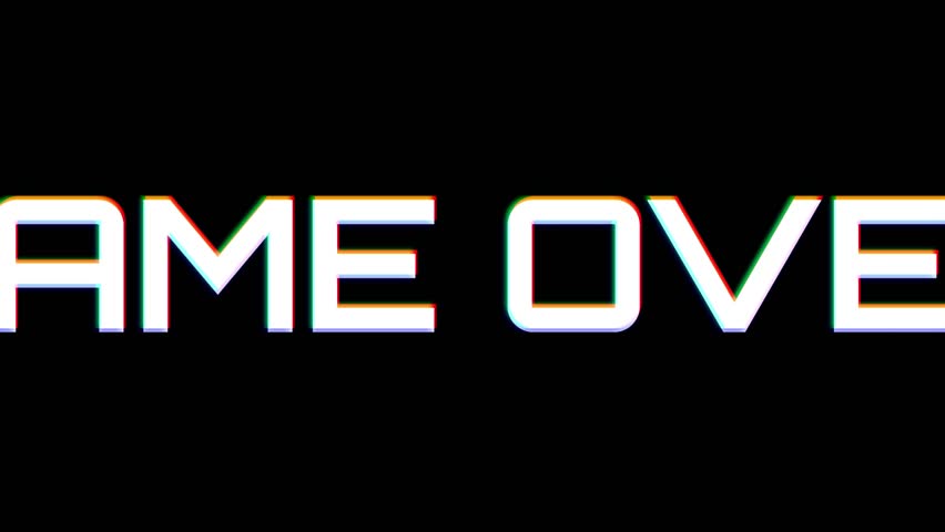 Animation of gamer over text with RGB glitch effect on black screen perfect for gaming retro or error scenes.