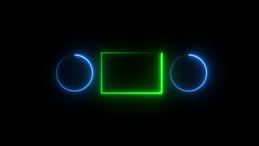 Glowing saber rectangle neon frame background animation . Seamless Loop, Neon abstract rectangle and circle shape line animation.