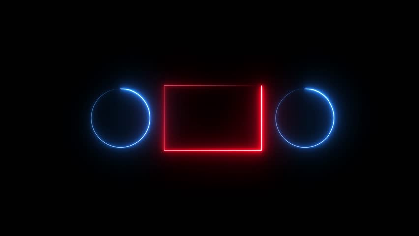 Glowing saber rectangle neon frame background animation . Seamless Loop, Neon abstract rectangle and circle shape line animation.