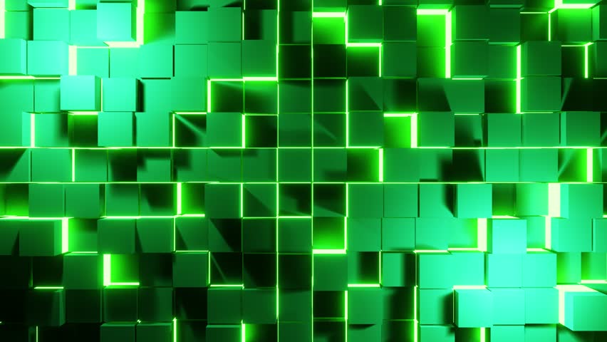 Metalic green neon cubes lights VJ loop background animation