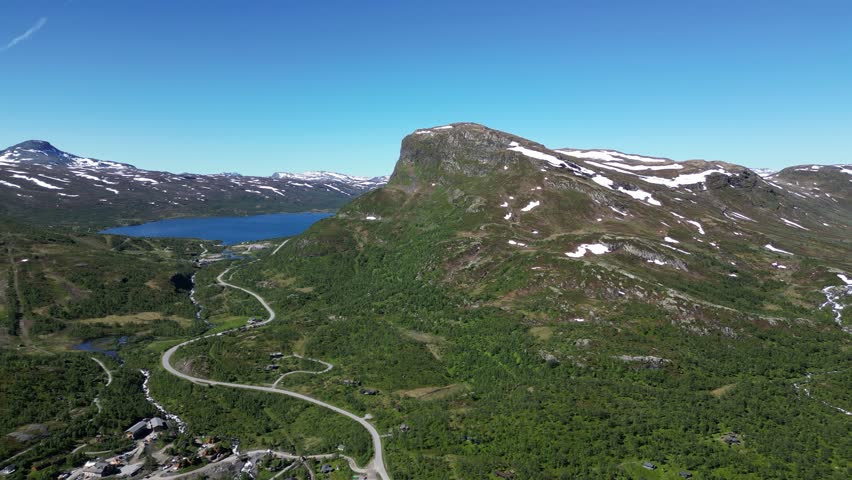 Mountain and Valley Landscape in Norway from Drone