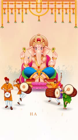 Ganesh Chaturthi wishes video showcasing Lord Ganesha, vibrant festival decor, lights, and cultural celebration elements. Ideal for greetings, invitations, and devotional festive use