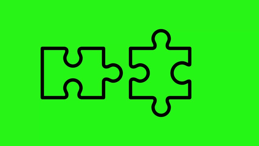 Looped animation of puzzle line icon joining and detaching on green screen