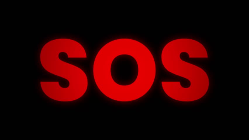 Flashing red SOS alert text animation on black background