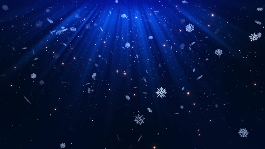 golden snow flakes Blue glitter stars falling background christmas new year 4k animation. Snow falling Blue particles winter Christmas background merry christmas, Holiday, winter, New Year, snowflake