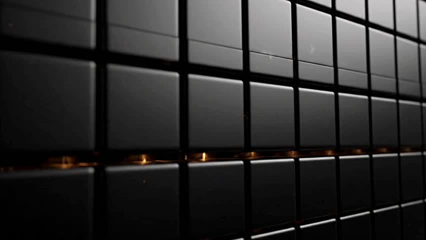 Matte black 3D cube wall with golden light emission and cinematic door-opening transition into pure white reveal. Luxury hi-tech design for professional bumper or opener.