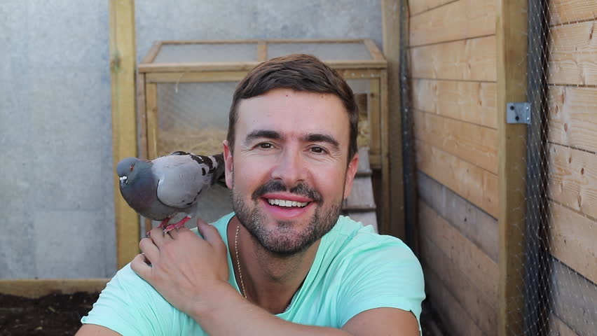 Handsome man and his pigeon 